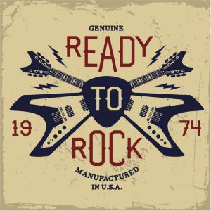 vintage label with ready to rock and guitar(T-Shirt Print)